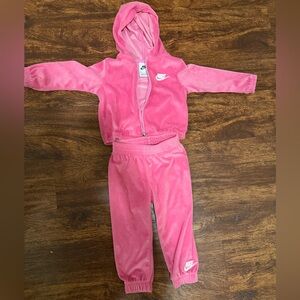 Nike Pink Velour Hoodie and Jogger Set